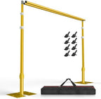 Backdrop Stand Heavy Duty 12x10Ft Double Crossbar Pipe and Drape-Gold in 12x10Ft