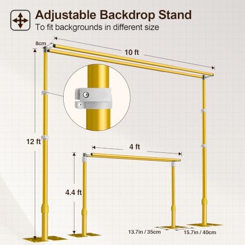 Backdrop Stand Heavy Duty 12x10Ft Double Crossbar Pipe and Drape-Gold in 12x10Ft, alternate view 4