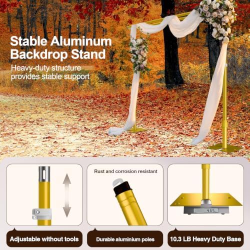 Backdrop Stand Heavy Duty 12x10Ft Double Crossbar Pipe and Drape-Gold in 12x10Ft, alternate view 5