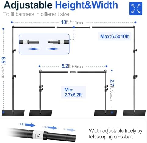 Backdrop Stand Heavy Duty 6.5x10ft Adjustable Pipe and Drape Stand in 6.5x10ft, alternate view 2