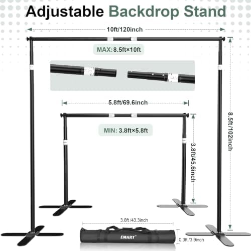 Backdrop Stand Heavy Duty 8.5x10ft, Pipe and Drape with X-Shaped Base in 8.5x10ft, alternate view 4