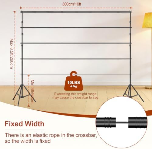 Backdrop Stand Kit 10x8.5ft(WxH) for Party Photography Weddings in 8.5x10ft in Black, alternate view 3