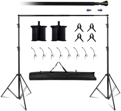 Backdrop Stand Kit for Photography, Heavy Duty Photo Background Stand in Tripods with Telescopic Crossbar