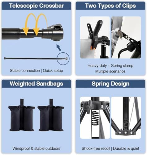 Backdrop Stand Kit for Photography, Heavy Duty Photo Background Stand in Tripods with Telescopic Crossbar, alternate view 5