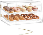 Bakery Display Case, 2-Tier Commercial Countertop Pastry Display Case, Clear Acrylic Bread Box for Kitchen
