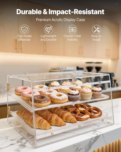 Bakery Display Case, 2-Tier Commercial Countertop Pastry Display Case, Clear Acrylic Bread Box for Kitchen, alternate view 2