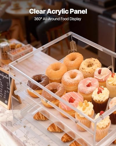 Bakery Display Case, 2-Tier Commercial Countertop Pastry Display Case, Clear Acrylic Bread Box for Kitchen, alternate view 3