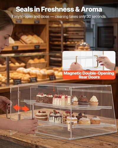 Bakery Display Case, 2-Tier Commercial Countertop Pastry Display Case, Clear Acrylic Bread Box for Kitchen, alternate view 4