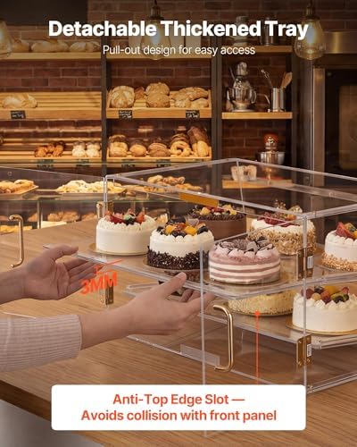 Bakery Display Case, 2-Tier Commercial Countertop Pastry Display Case, Clear Acrylic Bread Box for Kitchen, alternate view 5