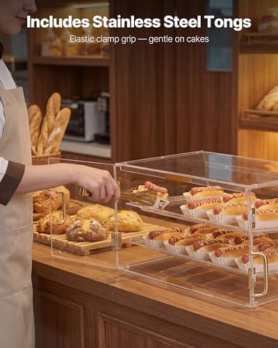 Bakery Display Case, 2-Tier Commercial Countertop Pastry Display Case, Clear Acrylic Bread Box for Kitchen, alternate view 6