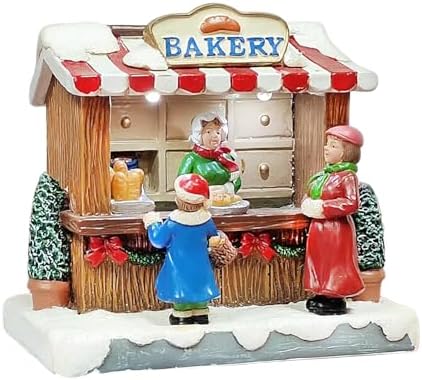 Bakery Stand Figurine 4.06” LED Lighted Christmas Tabletop Display Handcrafted Polyresin Holiday Collectible