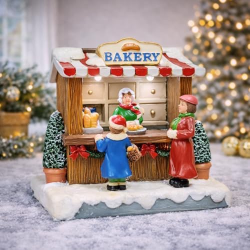 Bakery Stand Figurine 4.06” LED Lighted Christmas Tabletop Display Handcrafted Polyresin Holiday Collectible, alternate view