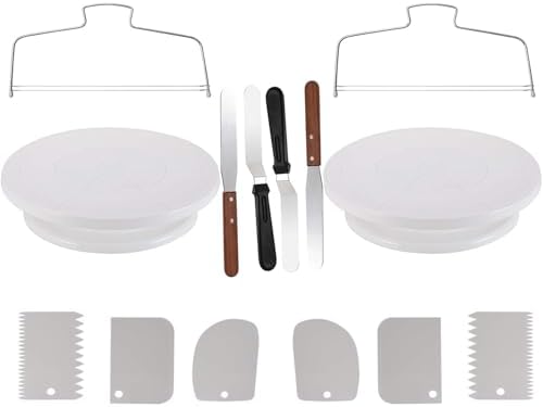 Baking Supplies Turntable, Cake Decorating Supplies with Decorating Comb/Icing Smoother(6pcs),2 Icing Spatula