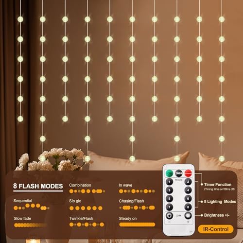 Ball Curtain Lights, Warm White Window Light 70 Balls Hanging Lights with Remote Fairy Led Twinkle String Light, alternate