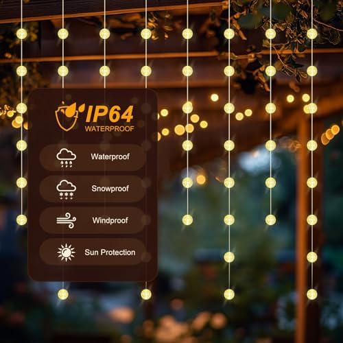 Ball Curtain Lights, Warm White Window Light 70 Balls Hanging Lights with Remote Fairy Led Twinkle String Light, alternate