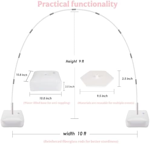 Balloon Arch Kit, 10FT Wide 9FT High Adjustable Balloon Arch Stand with Water Fillable Bases & Balloon Clips, alternate view