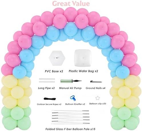 Balloon Arch Kit, 10FT Wide 9FT High Adjustable Balloon Arch Stand with Water Fillable Bases & Balloon Clips, alternate view