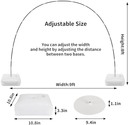 Balloon Arch Kit, 8ft Tall & 9ft Wide Adjustable Balloon Arch Frame Stand with 2 PVC Bases,2 Water Fillable, alternate view 2