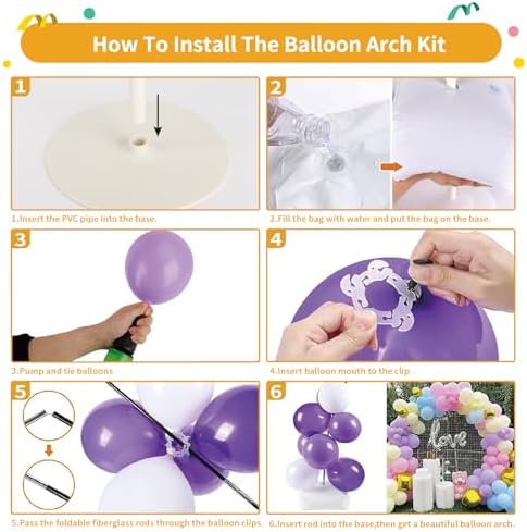Balloon Arch Kit, 8ft Tall & 9ft Wide Adjustable Balloon Arch Frame Stand with 2 PVC Bases,2 Water Fillable, alternate view 5