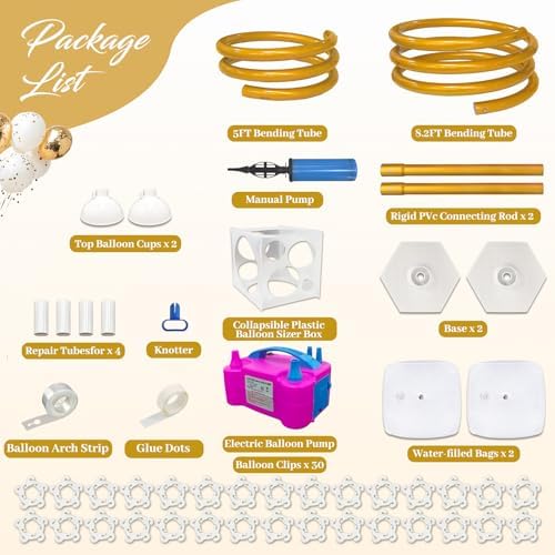 Balloon Arch Kit with Pump 8.2FT/5FT Gold Half Arch Balloon Stand for Party, alternate view 4