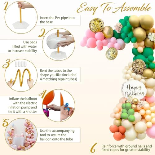 Balloon Arch Kit with Pump 8.2FT/5FT Gold Half Arch Balloon Stand for Party, alternate view 5