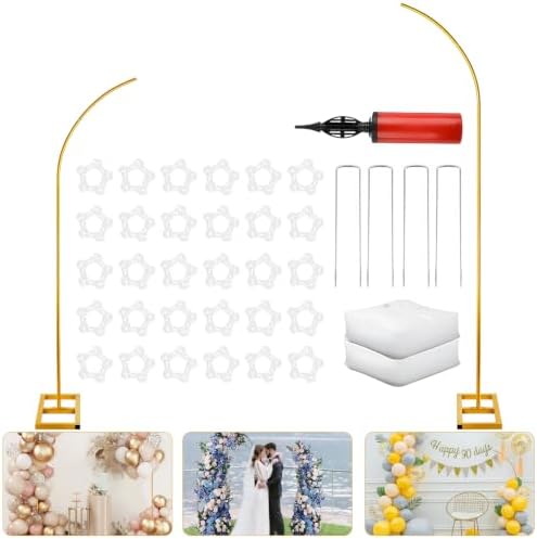 Balloon Arch Stand Kit, Balloon Arch Stand Set of 2 with Metal 7.8FT & 6.2FT Metal Half Gold Wedding Flower