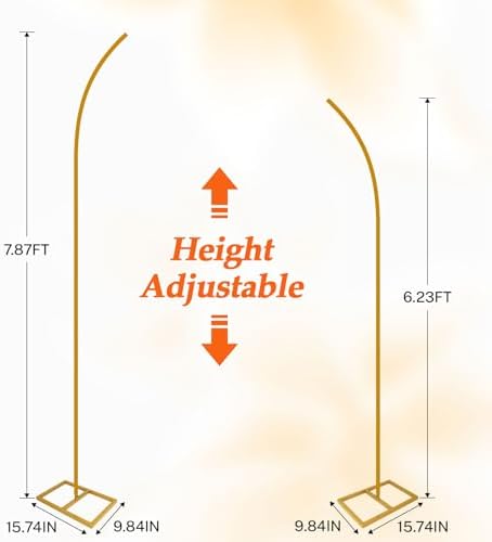 Balloon Arch Stand Kit, Balloon Arch Stand Set of 2 with Metal 7.8FT & 6.2FT Metal Half Gold Wedding Flower, alternate view 3