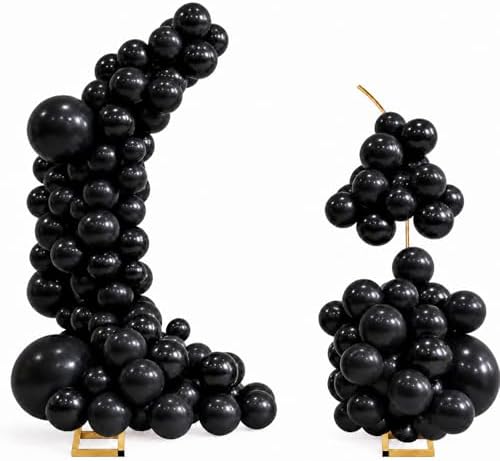 Balloon Arch Stand Kit Set with 145PCS Different Sizes Black Balloons - Metal Wedding Backdrop Frame with 8