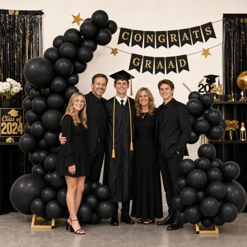 Balloon Arch Stand Kit Set with 145PCS Different Sizes Black Balloons - Metal Wedding Backdrop Frame with 8, alternate view 2