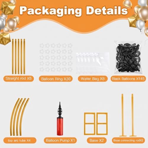 Balloon Arch Stand Kit Set with 145PCS Different Sizes Black Balloons - Metal Wedding Backdrop Frame with 8, alternate view 3