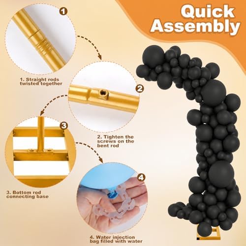 Balloon Arch Stand Kit Set with 145PCS Different Sizes Black Balloons - Metal Wedding Backdrop Frame with 8, alternate view 4