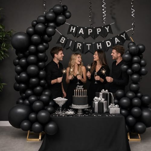 Balloon Arch Stand Kit Set with 145PCS Different Sizes Black Balloons - Metal Wedding Backdrop Frame with 8, alternate view 5