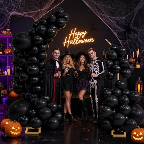 Balloon Arch Stand Kit Set with 145PCS Different Sizes Black Balloons - Metal Wedding Backdrop Frame with 8, alternate view 6