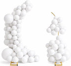 Balloon Arch Stand Kit Set with 145PCS Different Sizes White Balloons - Metal Backdrop Frame with 8 Water Bags