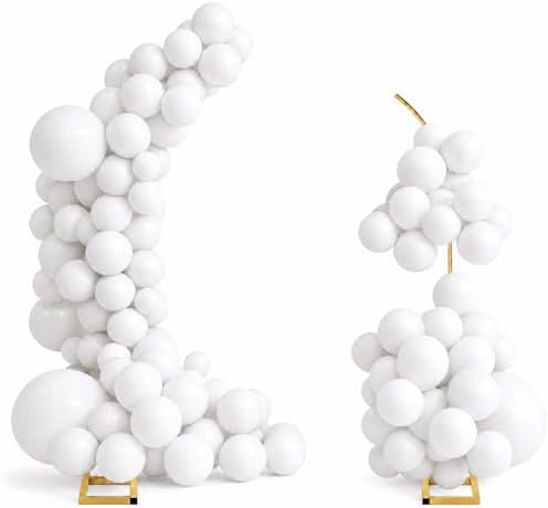 Balloon Arch Stand Kit Set with 145PCS Different Sizes White Balloons - Metal Backdrop Frame with 8 Water Bags