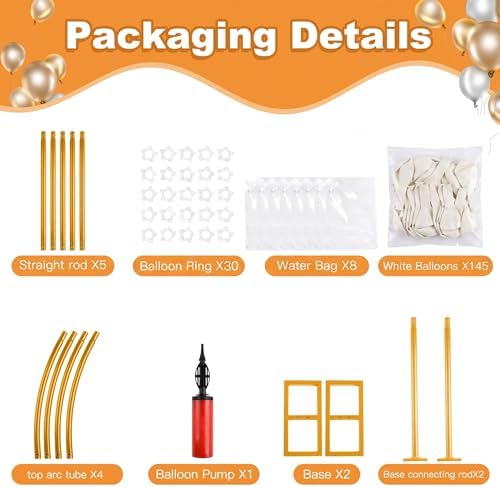 Balloon Arch Stand Kit Set with 145PCS Different Sizes White Balloons - Metal Backdrop Frame with 8 Water Bags, alternate