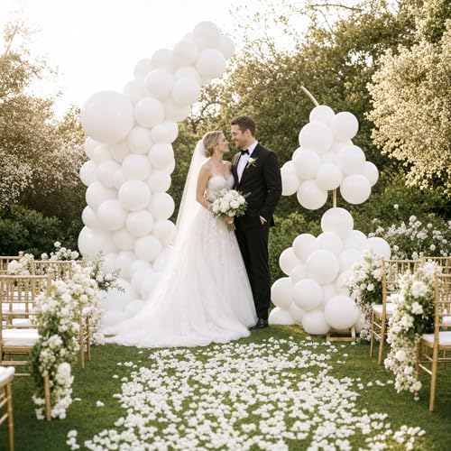 Balloon Arch Stand Kit Set with 145PCS Different Sizes White Balloons - Metal Backdrop Frame with 8 Water Bags, alternate