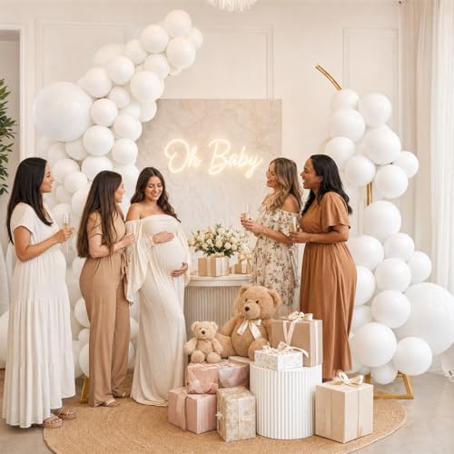 Balloon Arch Stand Kit Set with 145PCS Different Sizes White Balloons - Metal Backdrop Frame with 8 Water Bags, alternate