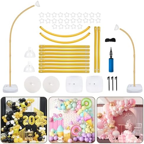 Balloon Arch Stand with Base 8.2FT & 6FT Gold Half Arch Balloon Stand