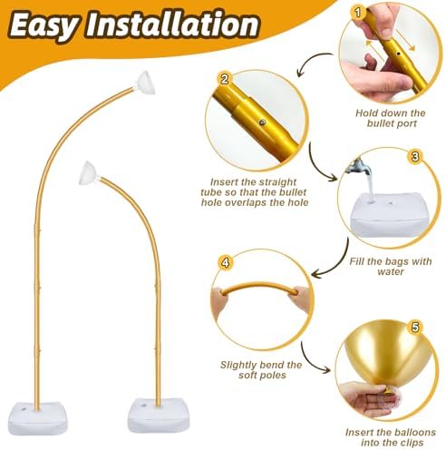 Balloon Arch Stand with Base 8.2FT & 6FT Gold Half Arch Balloon Stand, alternate view 5