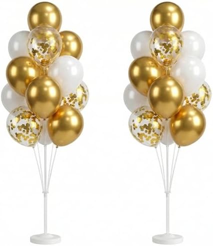 Balloon Column Kit Floor-Set of 2 with Gold Balloons-5FT Balloon Tower Stand Sticks with Water Base&Pole