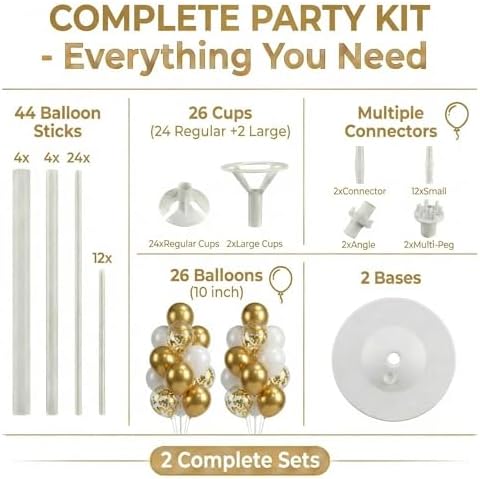 Balloon Column Kit Floor-Set of 2 with Gold Balloons-5FT Balloon Tower Stand Sticks with Water Base&Pole, alternate view 2