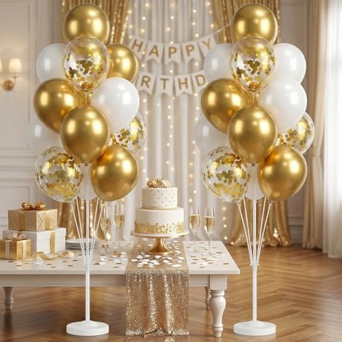 Balloon Column Kit Floor-Set of 2 with Gold Balloons-5FT Balloon Tower Stand Sticks with Water Base&Pole, alternate view 6