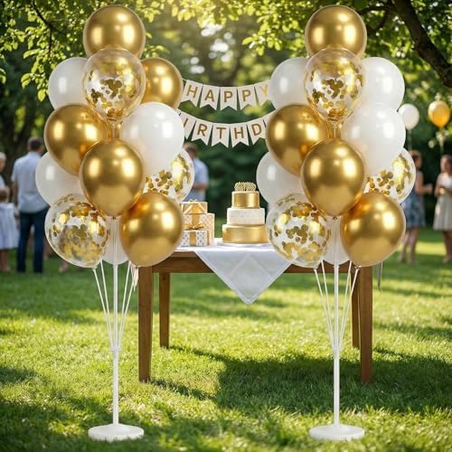 Balloon Column Kit Floor-Set of 2 with Gold Balloons-5FT Balloon Tower Stand Sticks with Water Base&Pole, alternate view 7