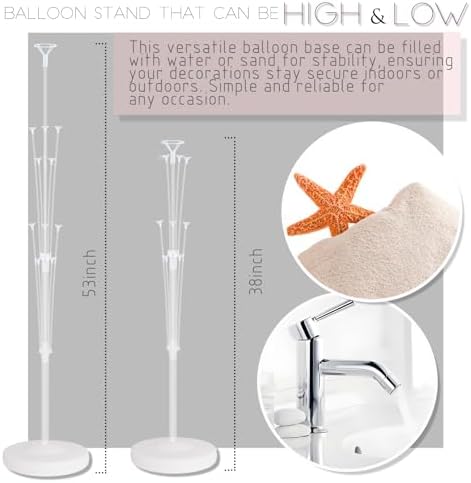 Balloon Column Kit for Floor- Set of 2, Base&Pole, Balloon Stand Holder on Floor or Table Centerpieces Backdrop, alternate
