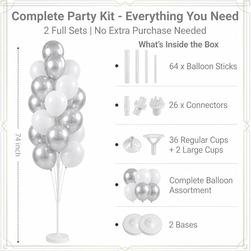 Balloon Column Kit Set of 2 With Balloons Included - with Base, and Pole, Balloon Tower Backdrop Decoration for, alternate