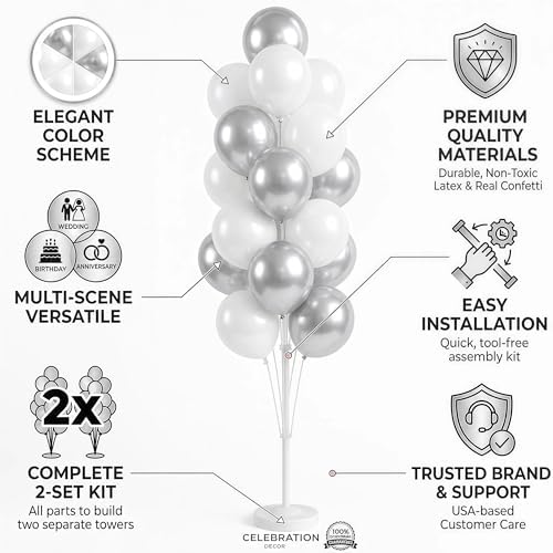 Balloon Column Kit Set of 2 With Balloons Included - with Base, and Pole, Balloon Tower Backdrop Decoration for, alternate