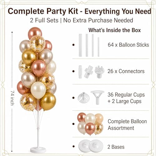 Balloon Column Kit Set of 2 With Balloons Included - with Base, and Pole, Balloon Tower Backdrop Decoration for, alternate
