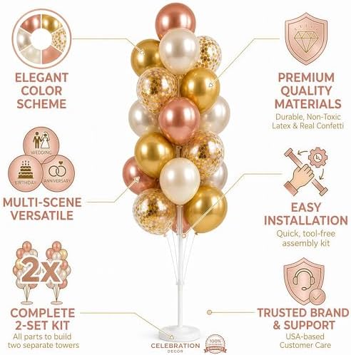 Balloon Column Kit Set of 2 With Balloons Included - with Base, and Pole, Balloon Tower Backdrop Decoration for, alternate