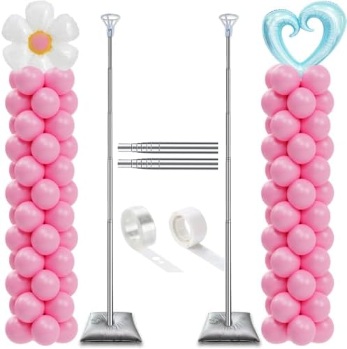 Balloon Column Stand Set of 2, Adjustable 7 Feet Ballon Arch Stands with Bases for Floor, Tall Baloon Tower
